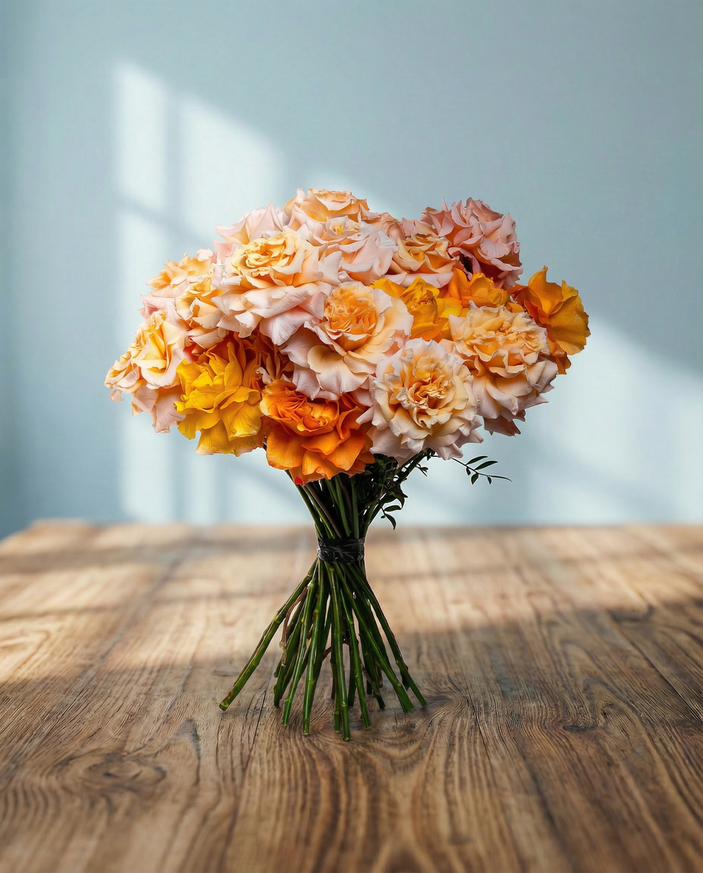 Rose Ecuador Pink Floyd Dark, Rose Ecuador Free Spirit Orange, Eucalyptus Cinerea.